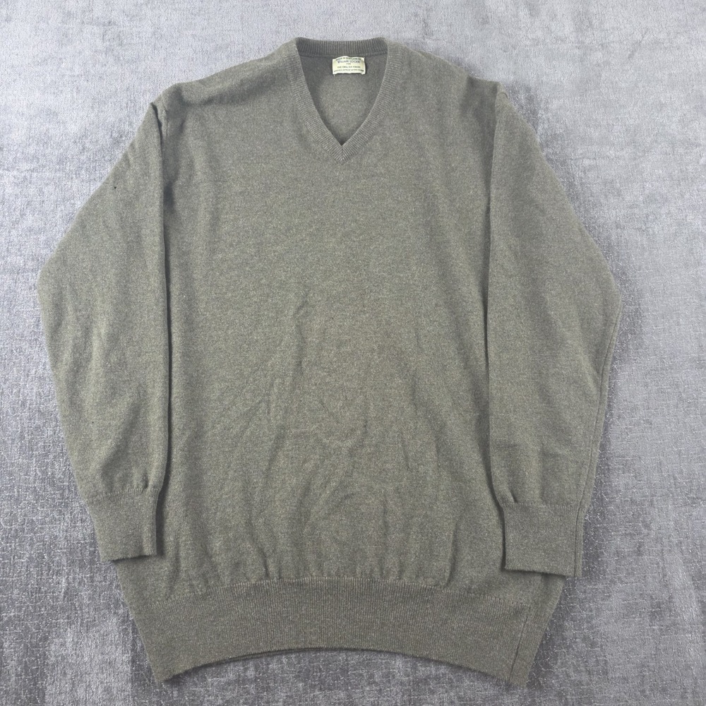 William Lockie Sweater Mens 48 XL Green V Neck Super Geelong Lambswool Scotland